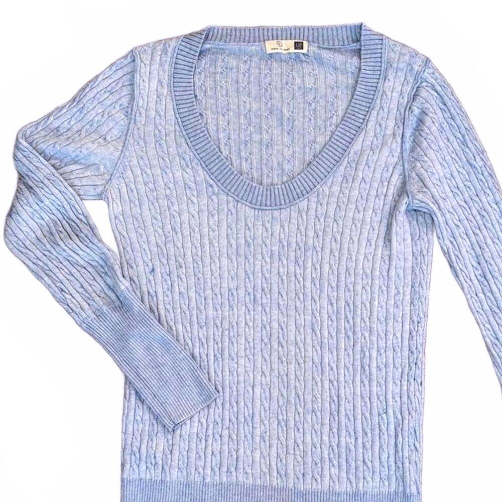 Gap Light Blue Cable Knit Cashmere Cotton Sweater L